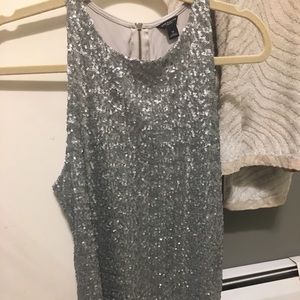 Ann Taylor Silver Sequin Gray Tank Top
